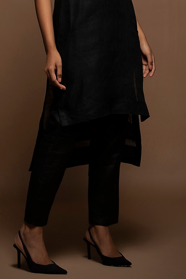 Black Viscose Silk Zardosi Embroidered Tunic Set by House of MANAA at Pernia's Pop Up Shop
