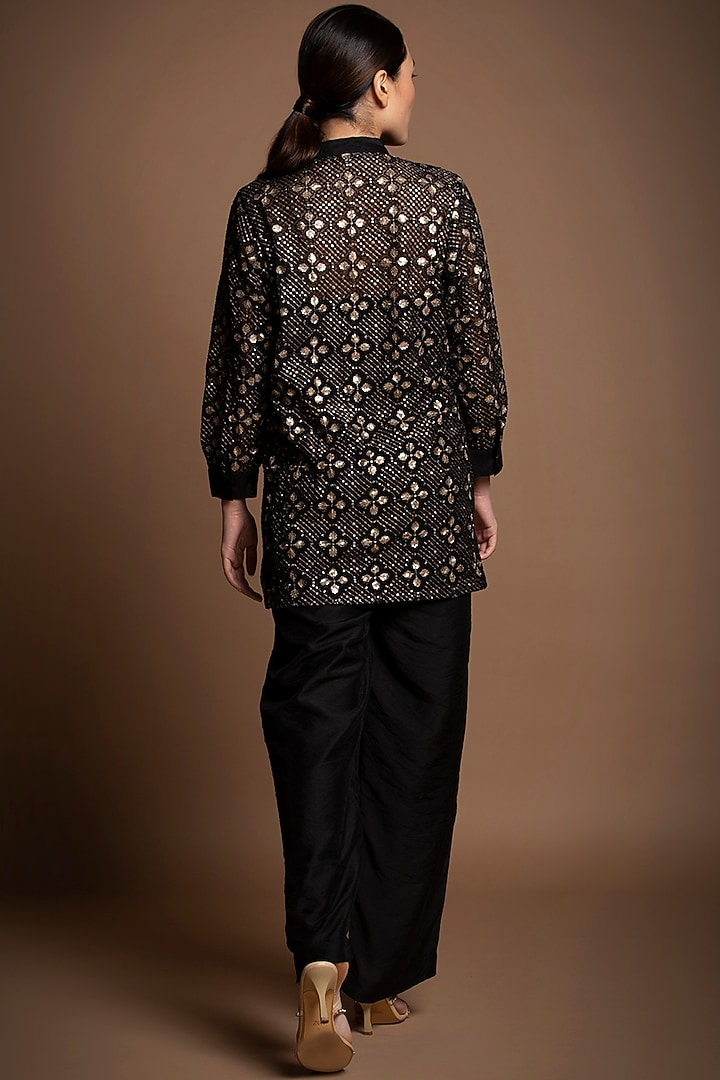 Black Silk Chanderi Sequins Embroidered Tunic Set by House of MANAA at Pernia's Pop Up Shop