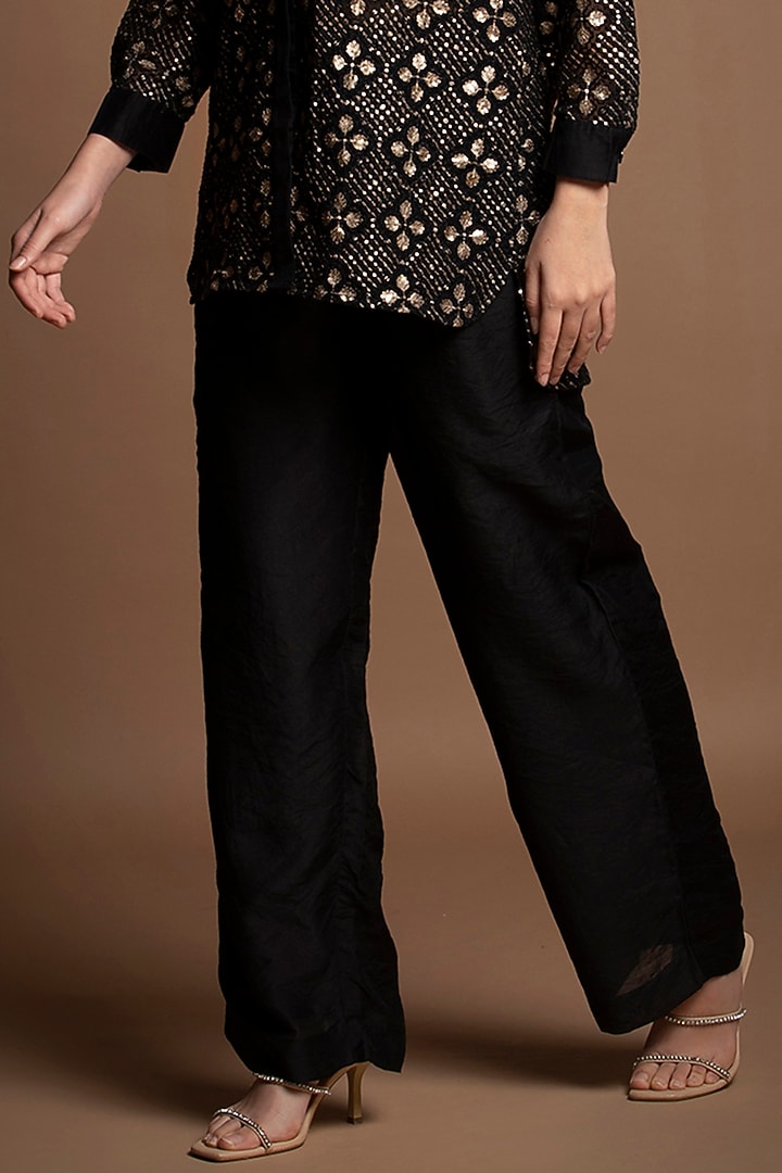 Black Silk Chanderi Sequins Embroidered Tunic Set by House of MANAA at Pernia's Pop Up Shop