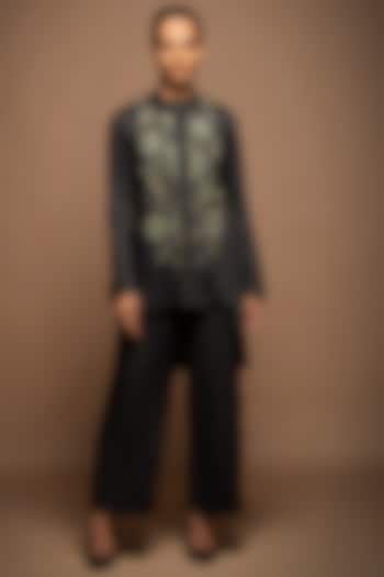 Black Viscose Silk Cutdana Embroidered Tunic Set by House of MANAA at Pernia's Pop Up Shop