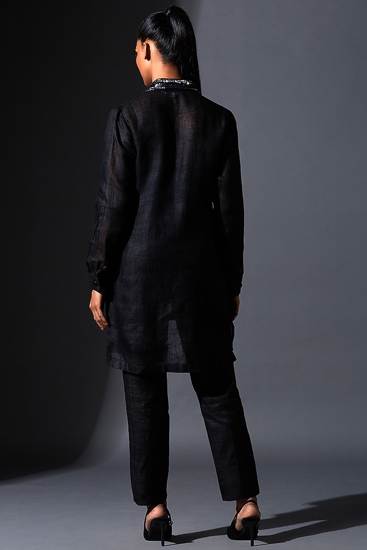 Black Viscose Silk Zardosi Embroidered Pant Set by House of MANAA at Pernia's Pop Up Shop