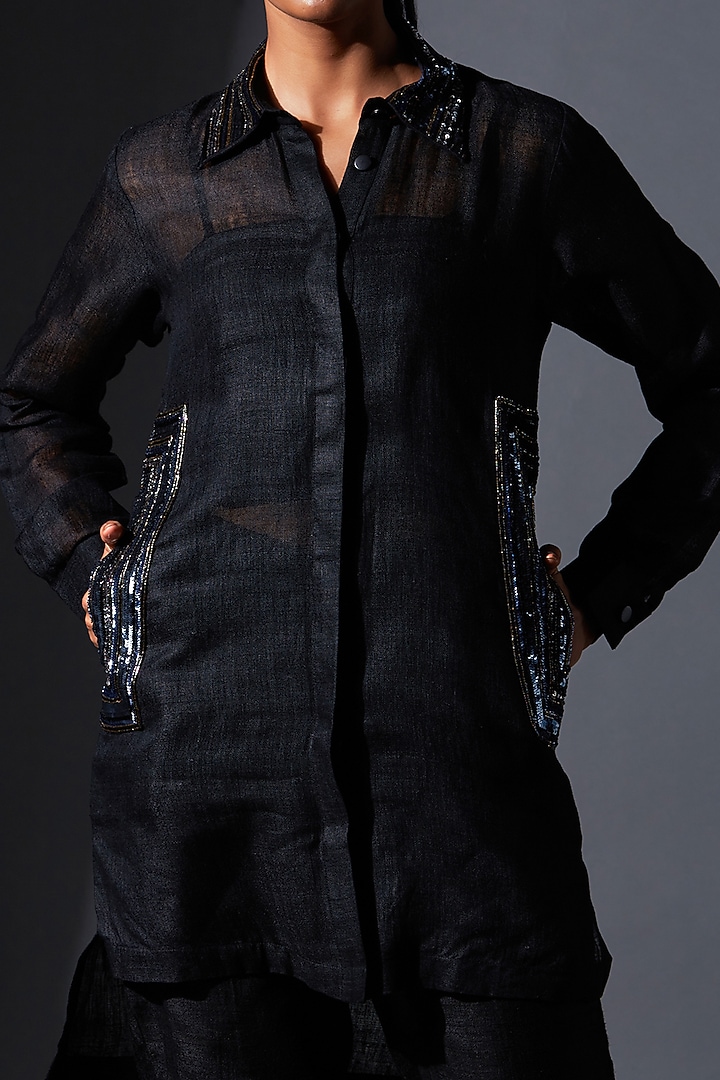 Black Viscose Silk Zardosi Embroidered Pant Set by House of MANAA at Pernia's Pop Up Shop