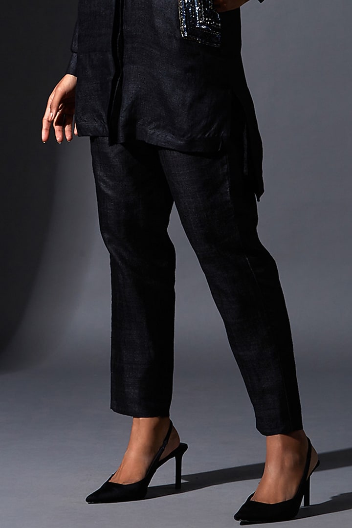 Black Viscose Silk Zardosi Embroidered Pant Set by House of MANAA at Pernia's Pop Up Shop