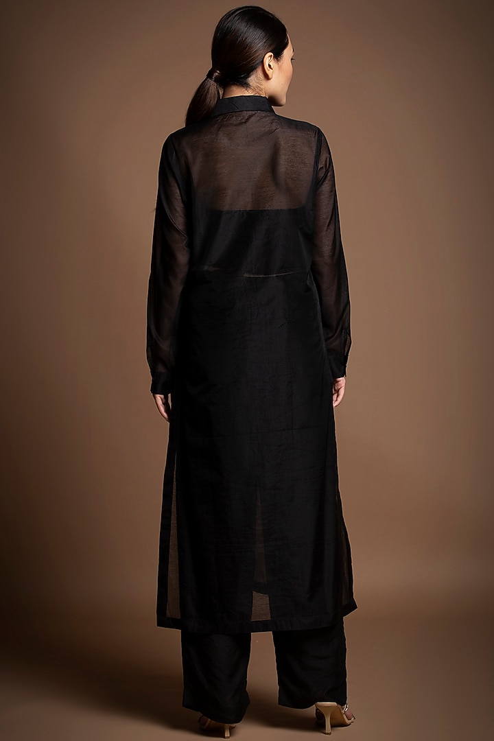 Black Silk Chanderi Sequins Embroidered Pant Set by House of MANAA at Pernia's Pop Up Shop