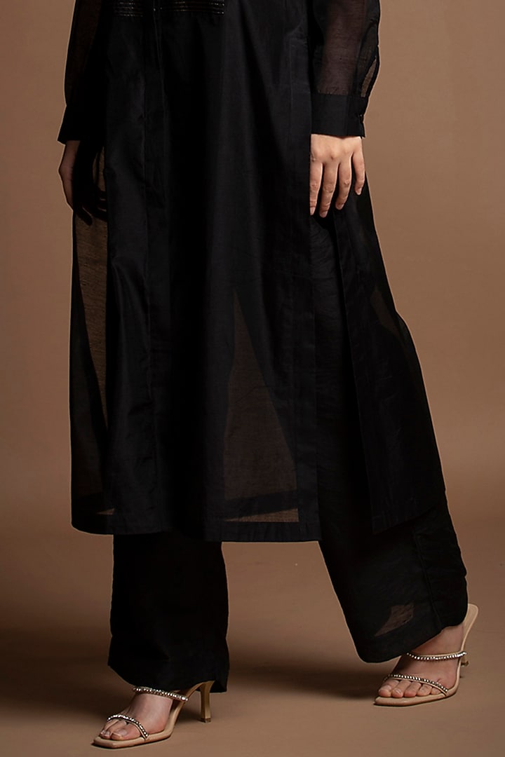 Black Silk Chanderi Sequins Embroidered Pant Set by House of MANAA at Pernia's Pop Up Shop