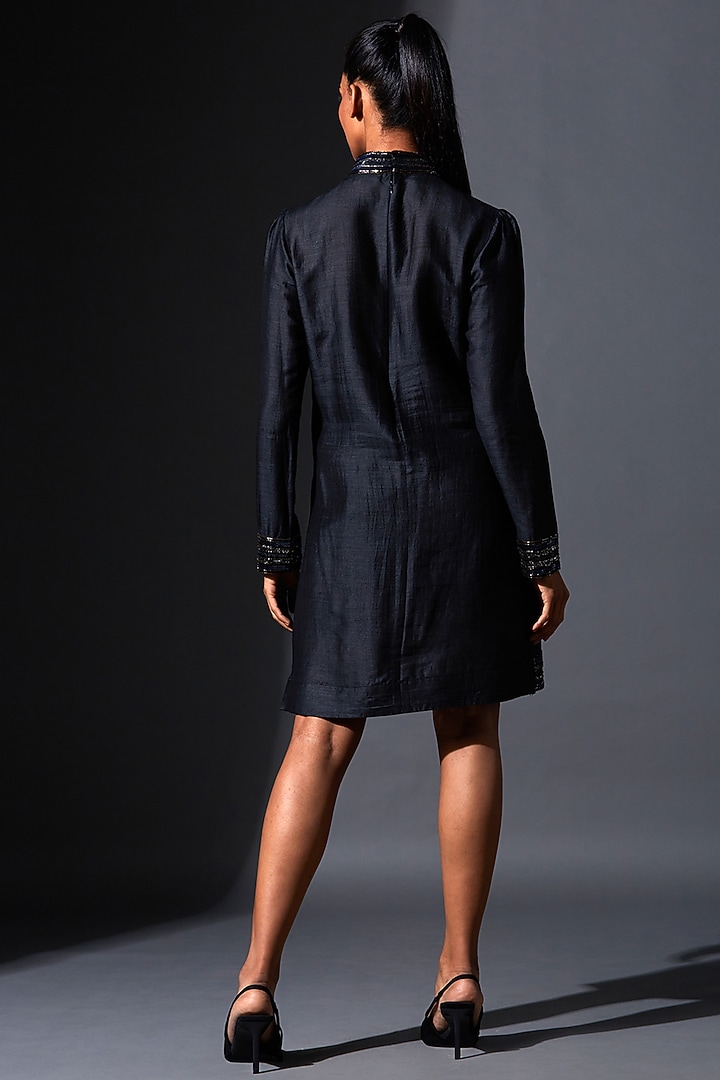 Black Viscose Zardosi Embroidered Jacket Summer Dress by House of MANAA at Pernia's Pop Up Shop