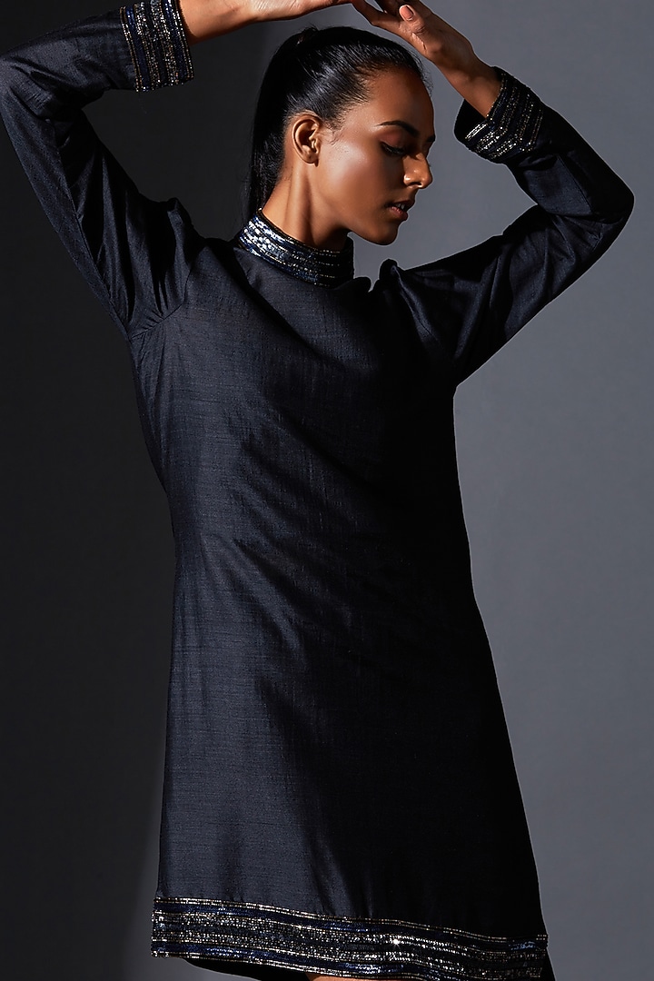 Black Viscose Zardosi Embroidered Jacket Summer Dress by House of MANAA at Pernia's Pop Up Shop