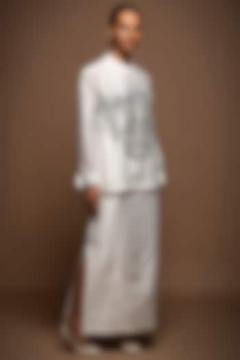 White Silk Chanderi Zardosi Embroidered Skirt Set by House of MANAA