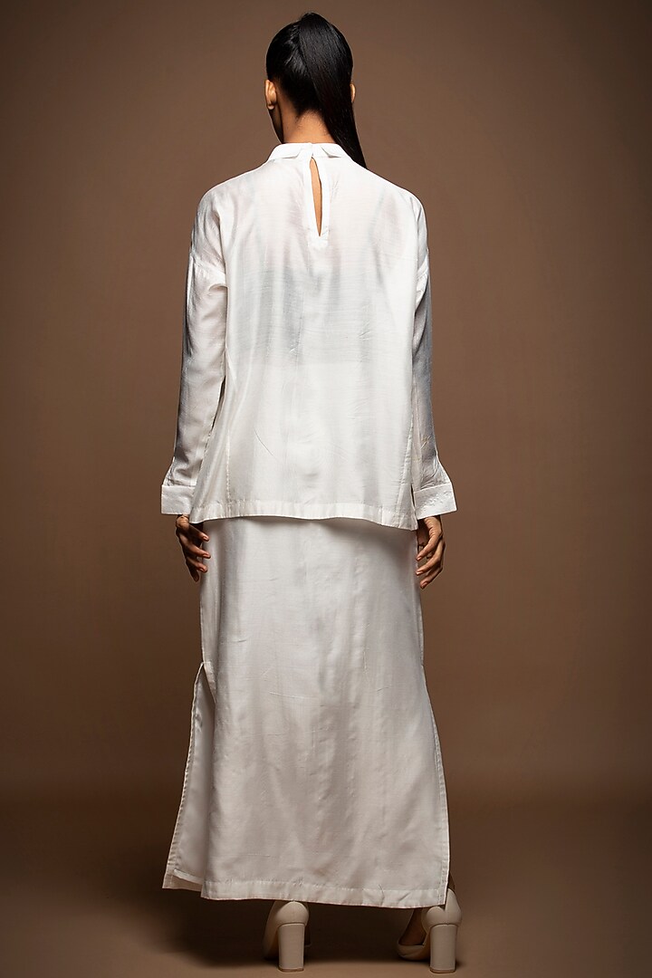 White Silk Chanderi Zardosi Embroidered Skirt Set by House of MANAA at Pernia's Pop Up Shop