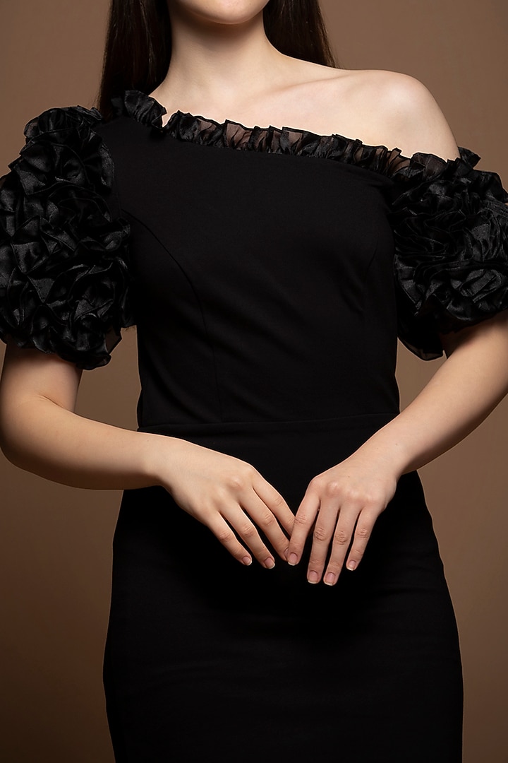 Black Roma One Shoulder Knee-Length Summer Dress by House of MANAA at Pernia's Pop Up Shop