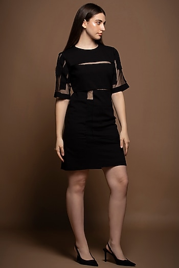 Black Roma & Net Knee-Length Knitted Summer Dress by House of MANAA at Pernia's Pop Up Shop