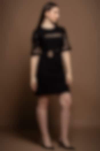 Black Roma & Net Knee-Length Knitted Summer Dress by House of MANAA at Pernia's Pop Up Shop