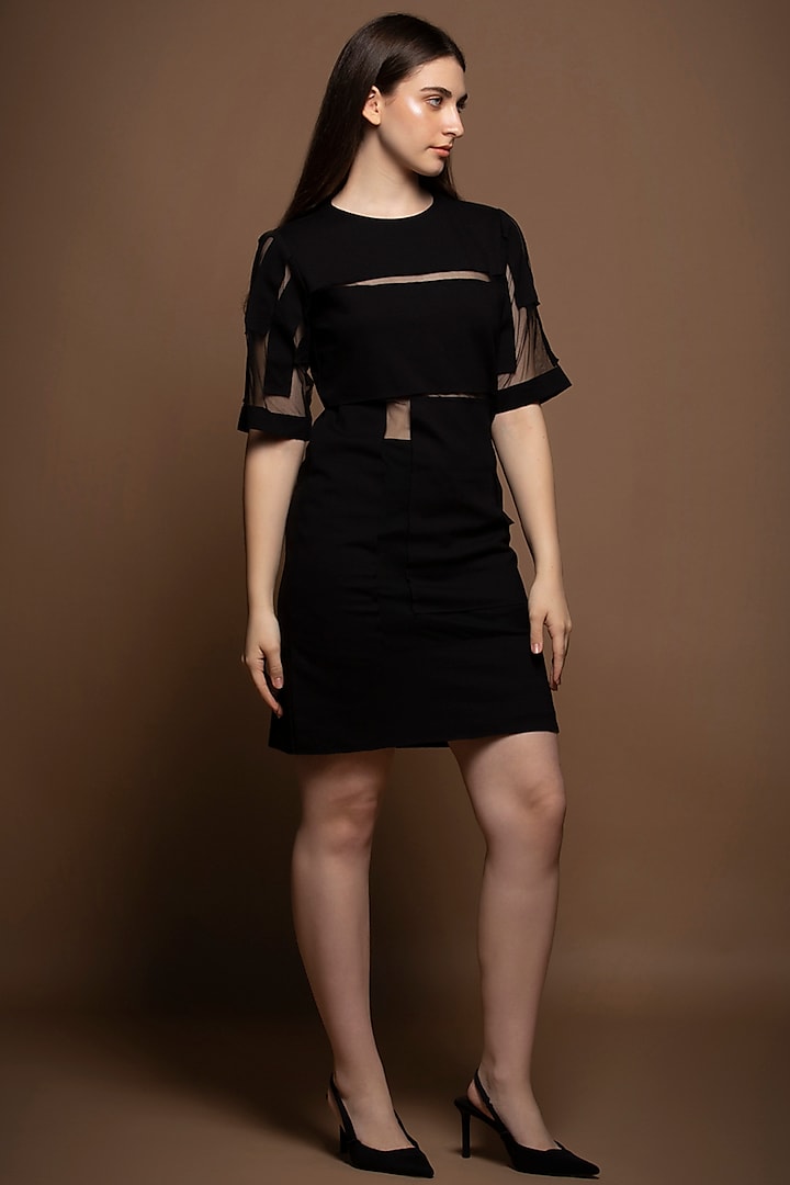 Black Roma & Net Knee-Length Knitted Summer Dress by House of MANAA at Pernia's Pop Up Shop