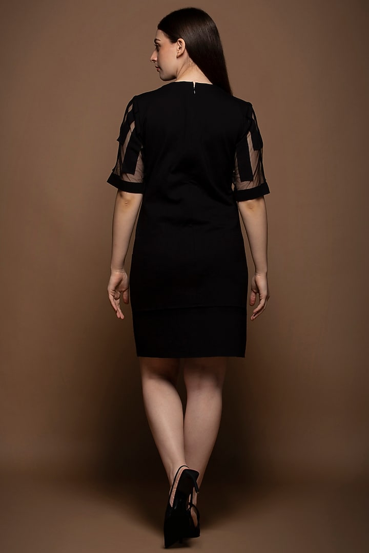 Black Roma & Net Knee-Length Knitted Summer Dress by House of MANAA at Pernia's Pop Up Shop