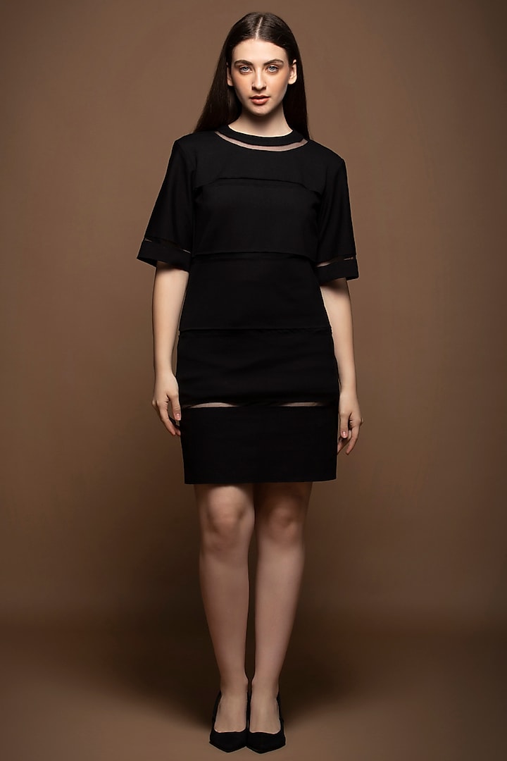 Black Roma & Net Knee-Length Knitted Dress by House of MANAA at Pernia's Pop Up Shop