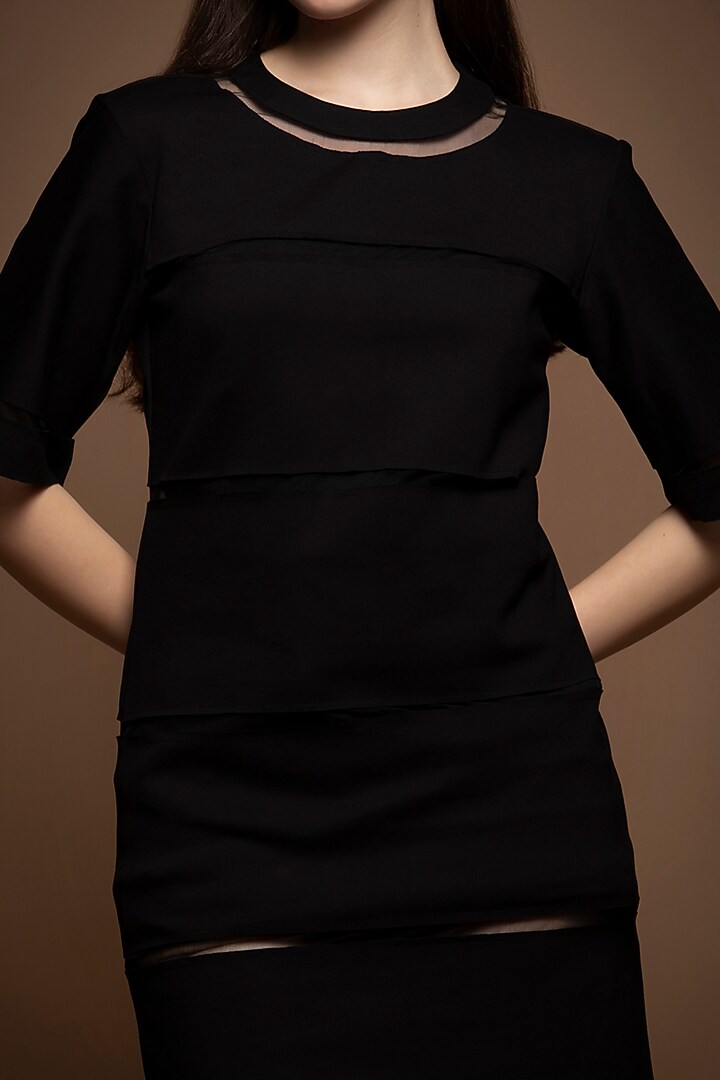 Black Roma & Net Knee-Length Knitted Summer Dress by House of MANAA at Pernia's Pop Up Shop