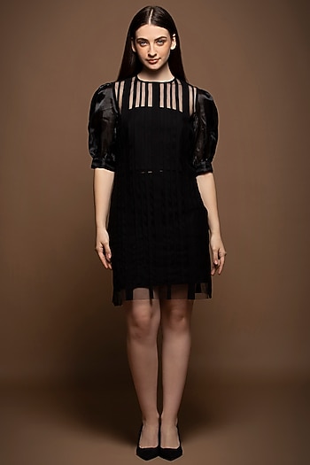 Black Roma & Net Handcrafted Knee-Length Summer Dress by House of MANAA at Pernia's Pop Up Shop