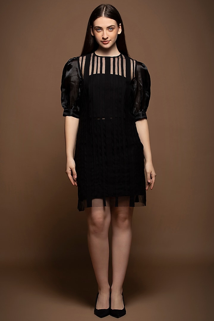 Black Roma & Net Handcrafted Knee-Length Dress by House of MANAA at Pernia's Pop Up Shop