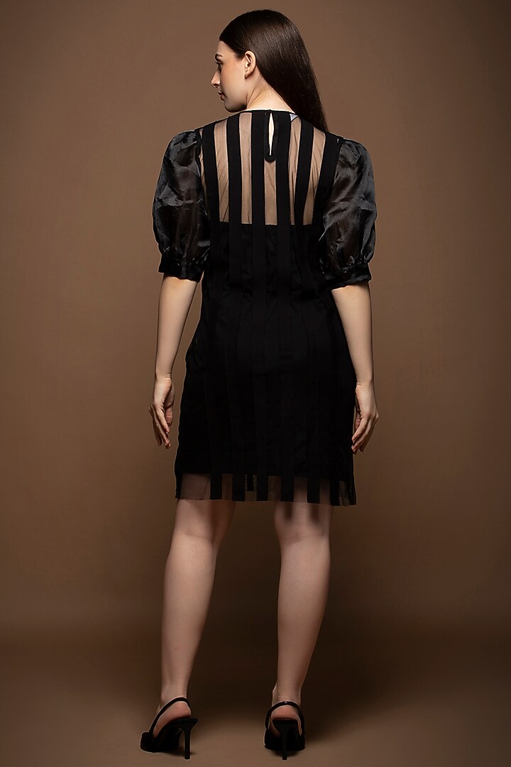 Black Roma & Net Handcrafted Knee-Length Summer Dress by House of MANAA at Pernia's Pop Up Shop