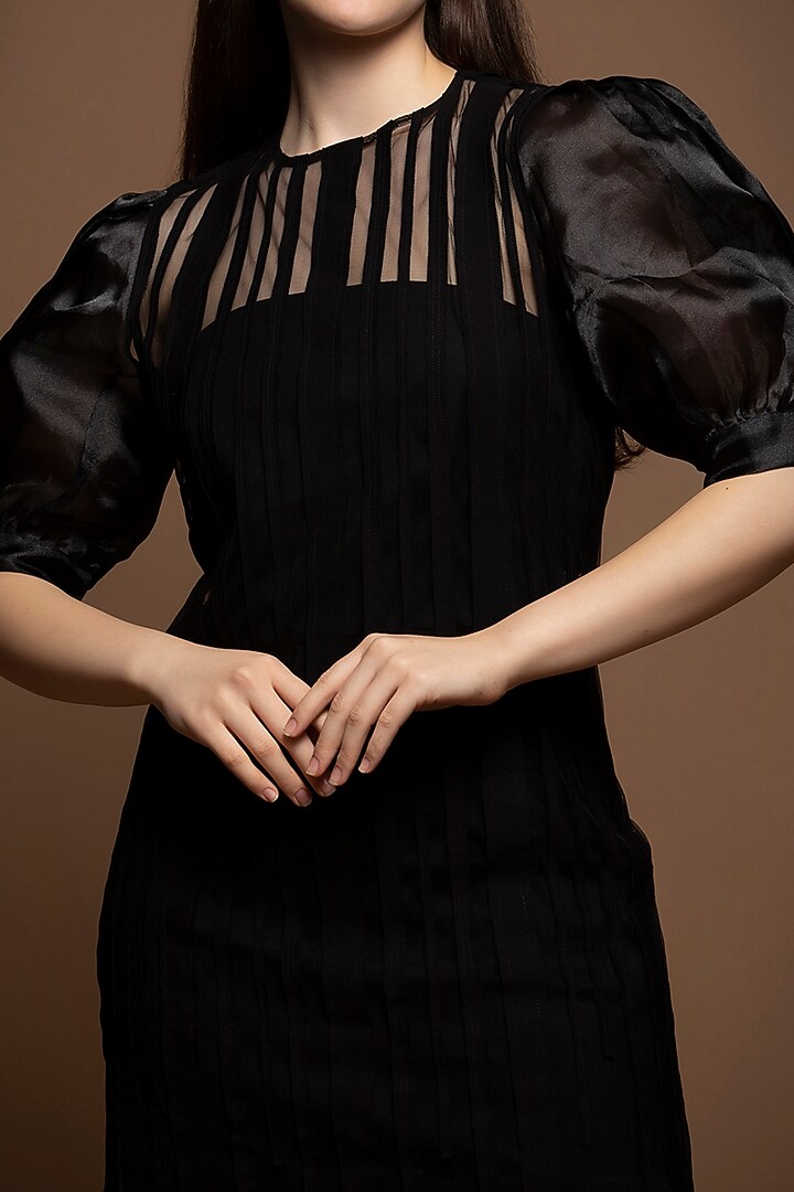 Black Roma & Net Handcrafted Knee-Length Summer Dress by House of MANAA at Pernia's Pop Up Shop
