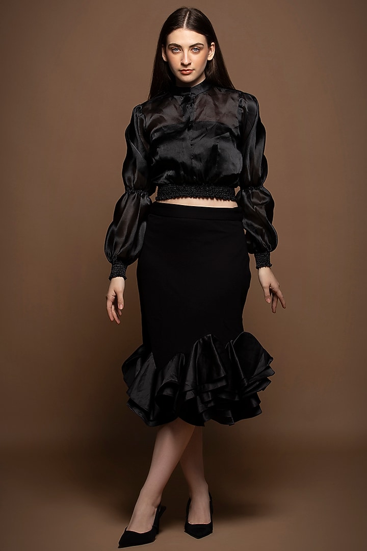 Black Roma & Organza Knitted Skirt Set by House of MANAA at Pernia's Pop Up Shop