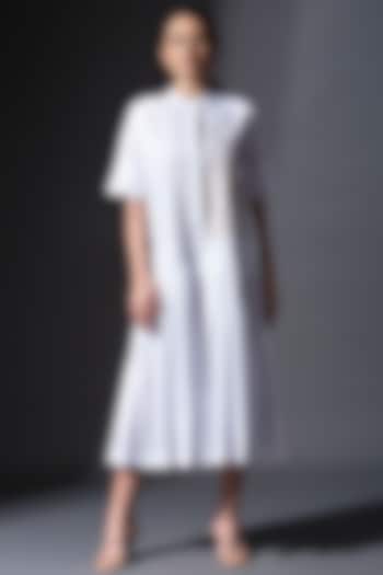 White Pure Cotton Pleated Dress by House of MANAA