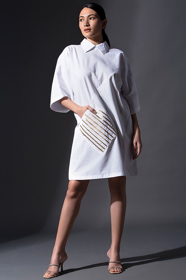 White Pure Cotton Knee-Length Dress by House of MANAA