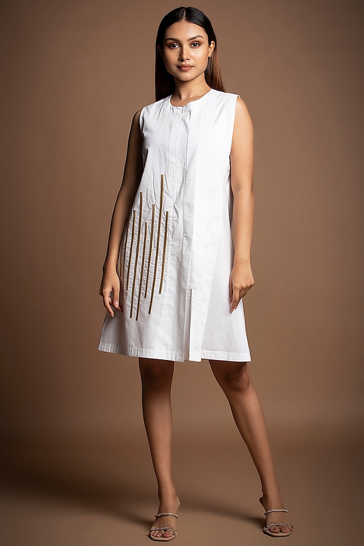 White Pure Cotton Zipper Dress by House of MANAA