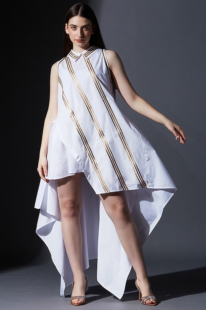 White Pure Cotton Asymmetrical Dress by House of MANAA