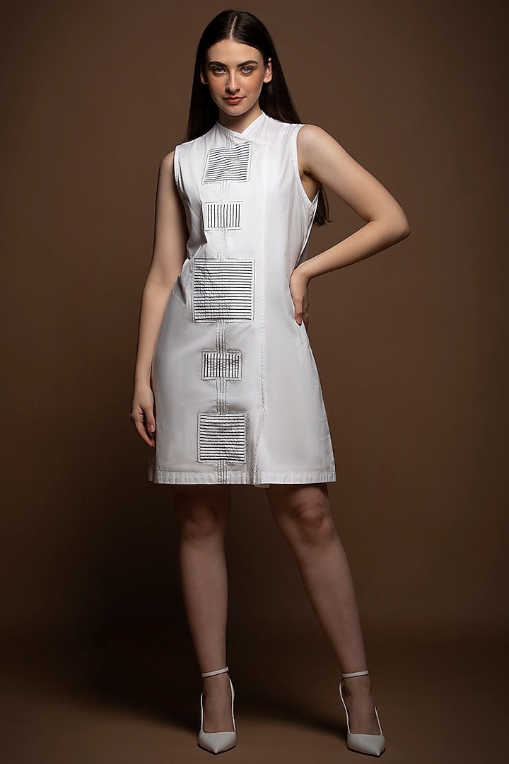 White Pure Cotton Overlapped Wrap Dress by House of MANAA