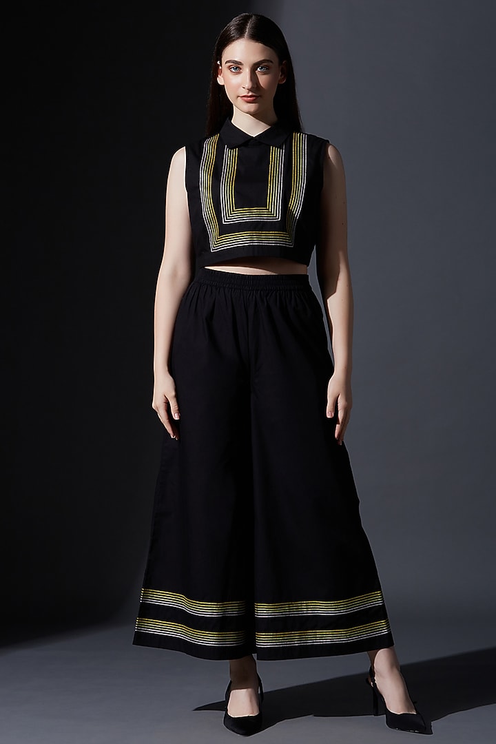 Black Pure Cotton Palazzo Pant Set by House of MANAA at Pernia's Pop Up Shop