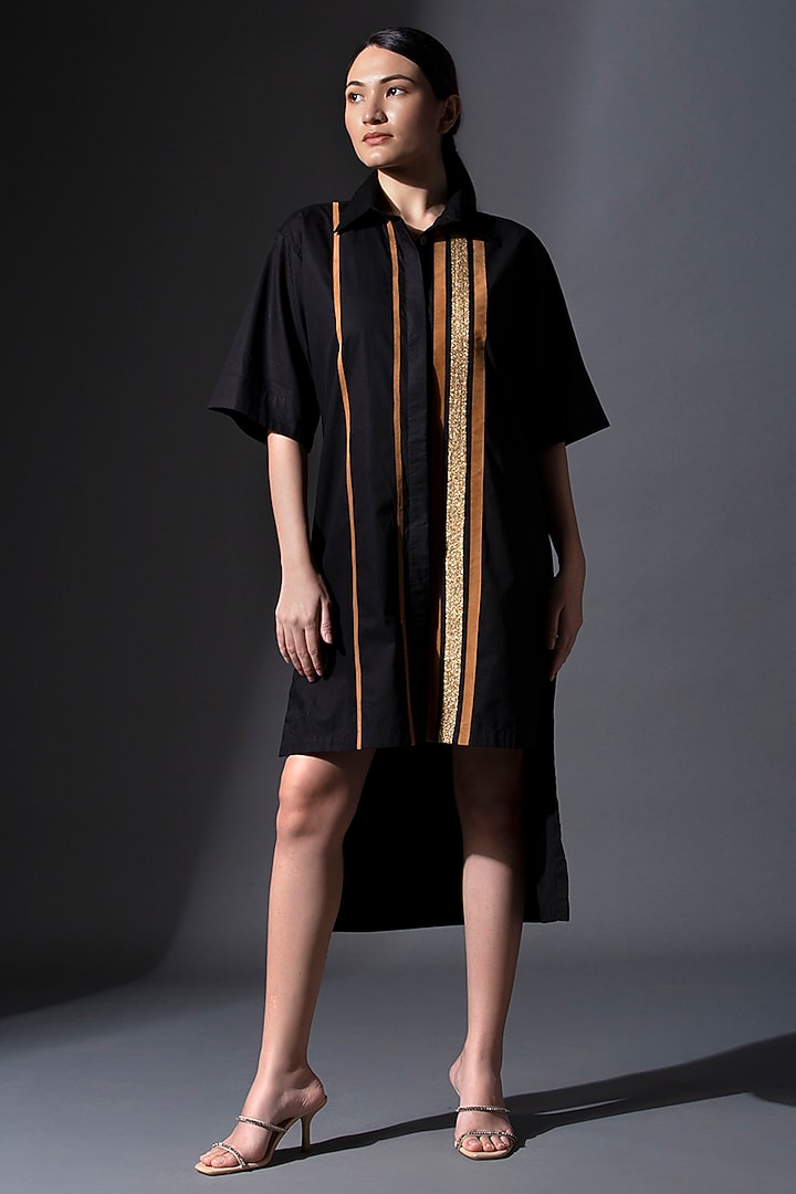 Black Pure Cotton High-Low Summer Shirt Dress by House of MANAA at Pernia's Pop Up Shop