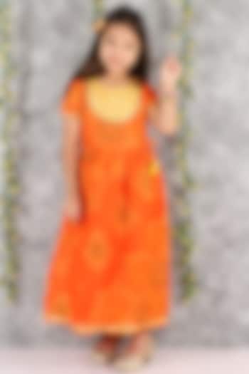 Orange Kota Silk Maxi Dress For Girls by M'andy