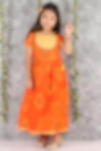 Orange Kota Silk Maxi Dress For Girls by M'andy at Pernia's Pop Up Shop