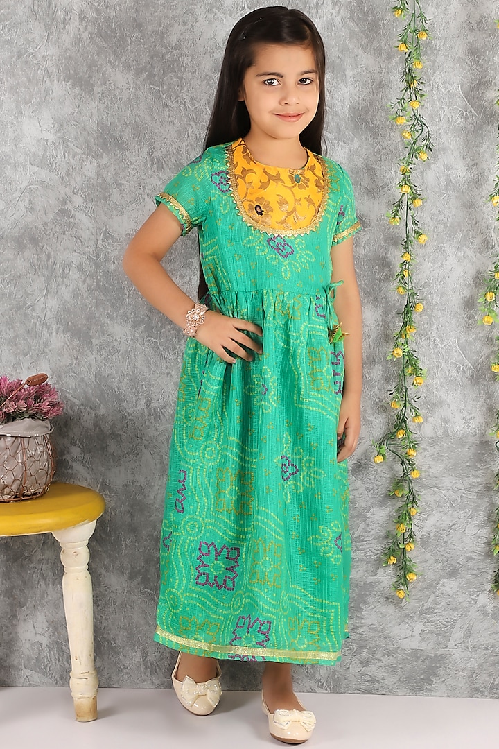 Green Kota Silk Maxi Dress For Girls by M'andy at Pernia's Pop Up Shop