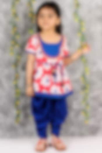 Red Cotton Printed Kurta Set For Girls by M'andy
