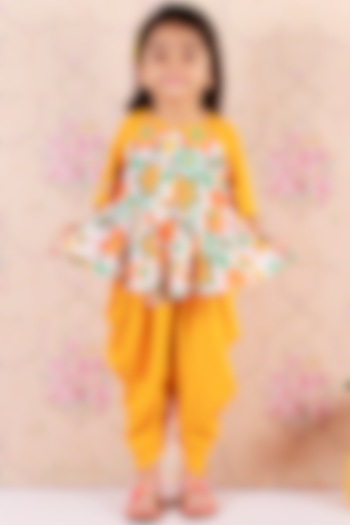 Yellow Cotton Printed Dhoti Set For Girls by M'andy
