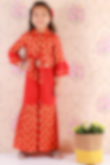 Red Cotton Sharara Set For Girls by M'andy
