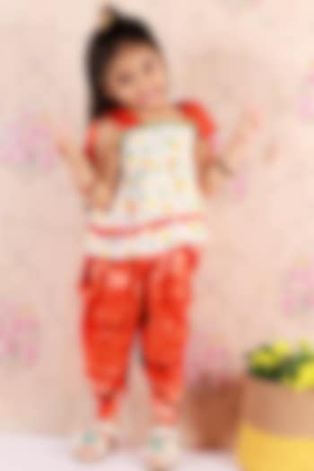Orange Tie-Dyed Dhoti Set For Girls by M'andy at Pernia's Pop Up Shop