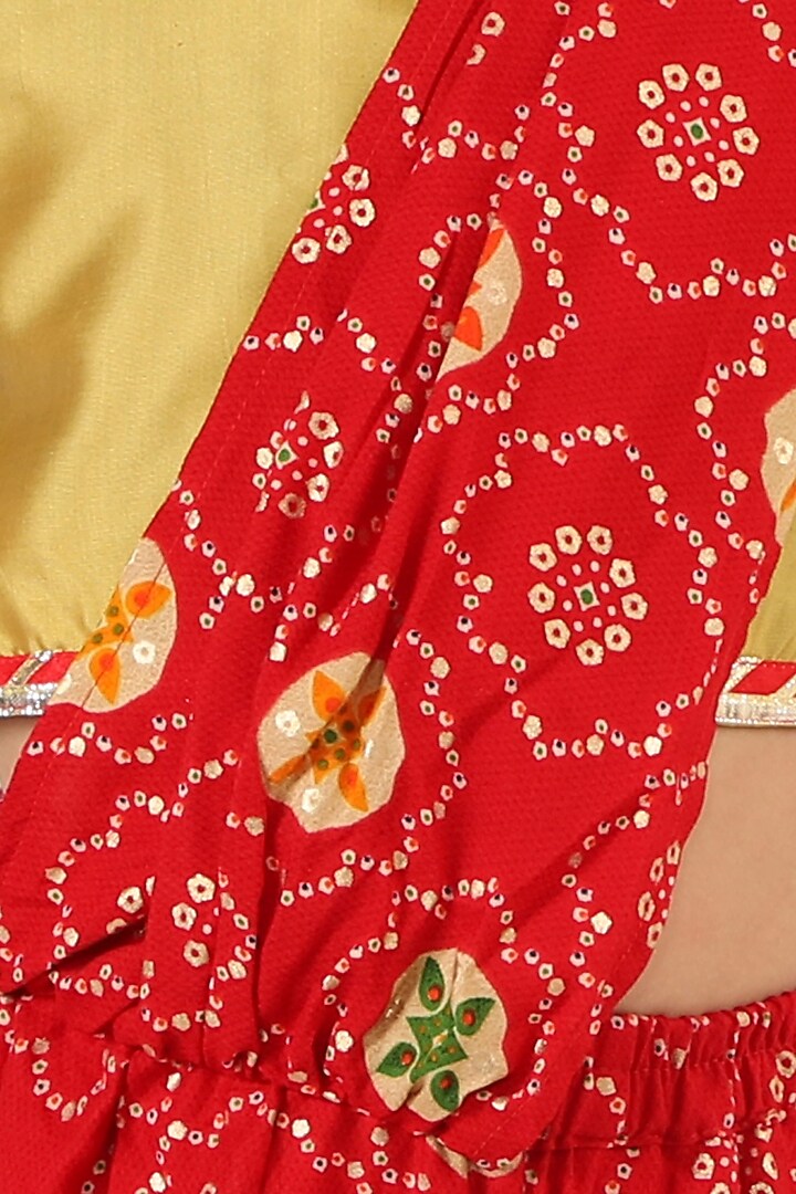 Red Cotton Dhoti Saree Set For Girls by M'andy at Pernia's Pop Up Shop