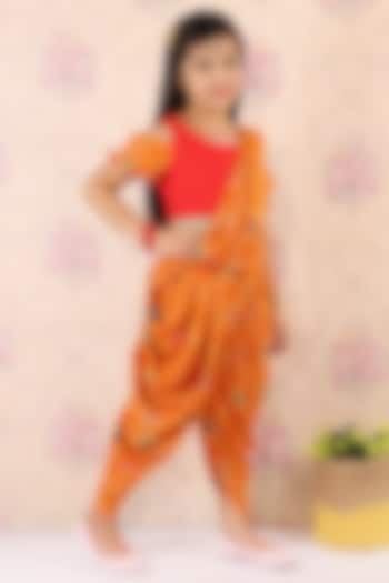 Mustard Cotton Dhoti Saree Set For Girls by M'andy at Pernia's Pop Up Shop