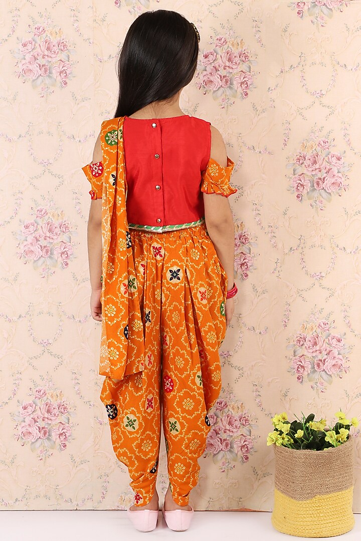 Mustard Cotton Dhoti Saree Set For Girls by M'andy at Pernia's Pop Up Shop
