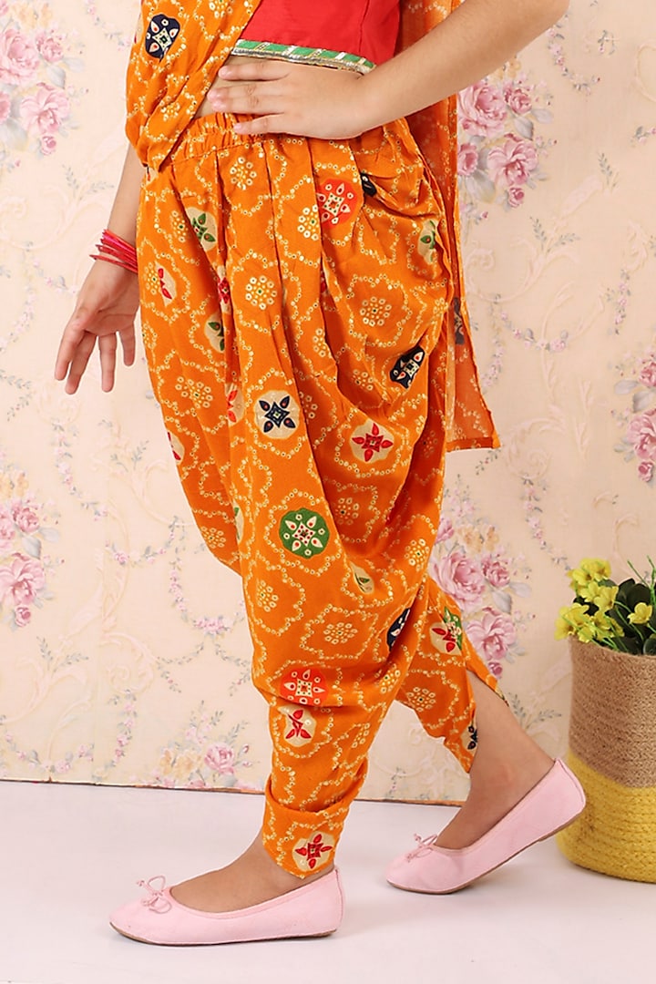 Mustard Cotton Dhoti Saree Set For Girls by M'andy at Pernia's Pop Up Shop