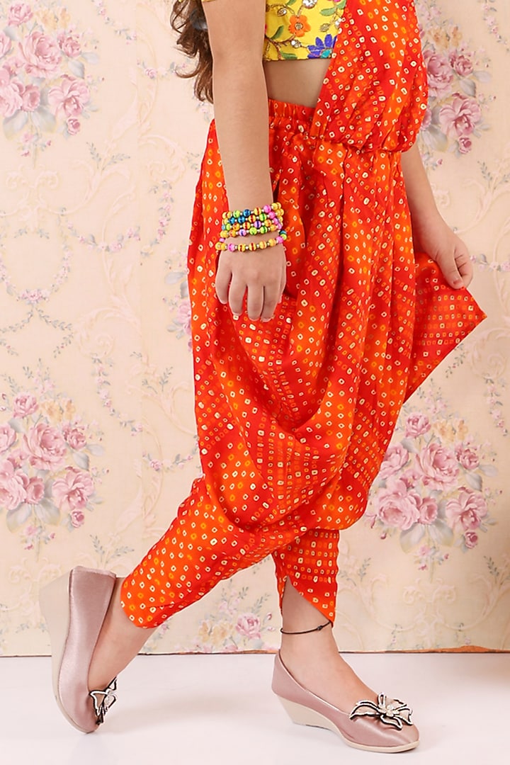 Orange Cotton Dhoti Saree Set For Girls by M'andy at Pernia's Pop Up Shop