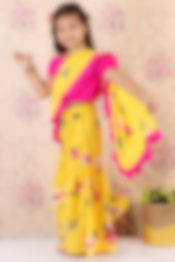 Yellow Poly Crepe Sharara Saree Set For Girls by M'andy at Pernia's Pop Up Shop