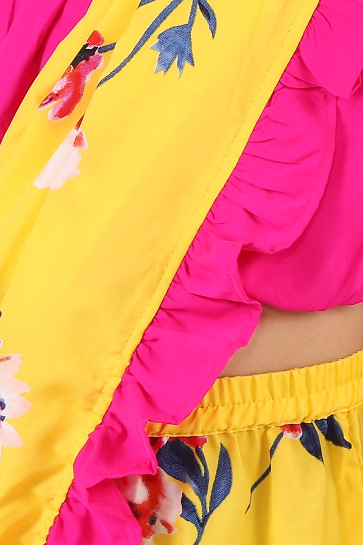 Yellow Poly Crepe Sharara Saree Set For Girls by M'andy at Pernia's Pop Up Shop