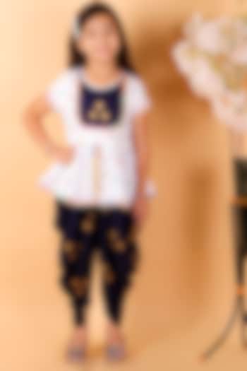 Black Cotton Foiled Dhoti Set For Girls by M'andy at Pernia's Pop Up Shop