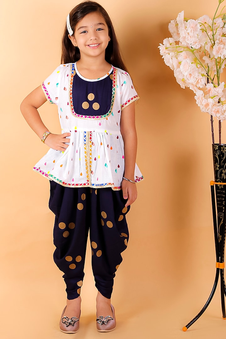 Black Cotton Foiled Dhoti Set For Girls by M'andy at Pernia's Pop Up Shop