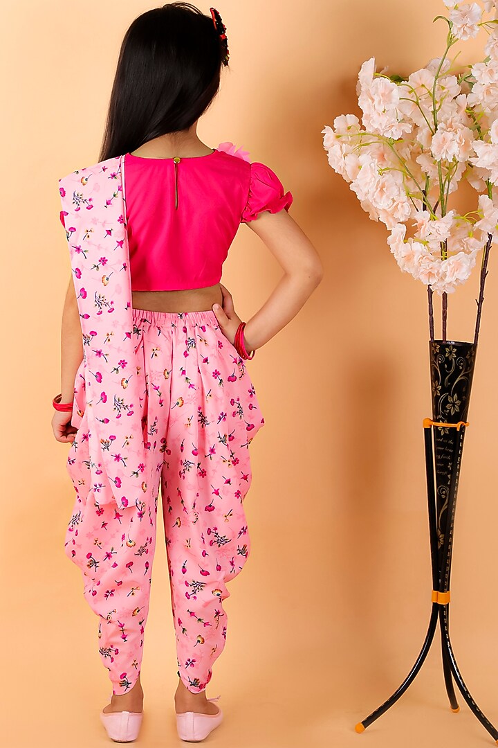 Pink Floral Printed Dhoti Saree For Girls by M'andy at Pernia's Pop Up Shop
