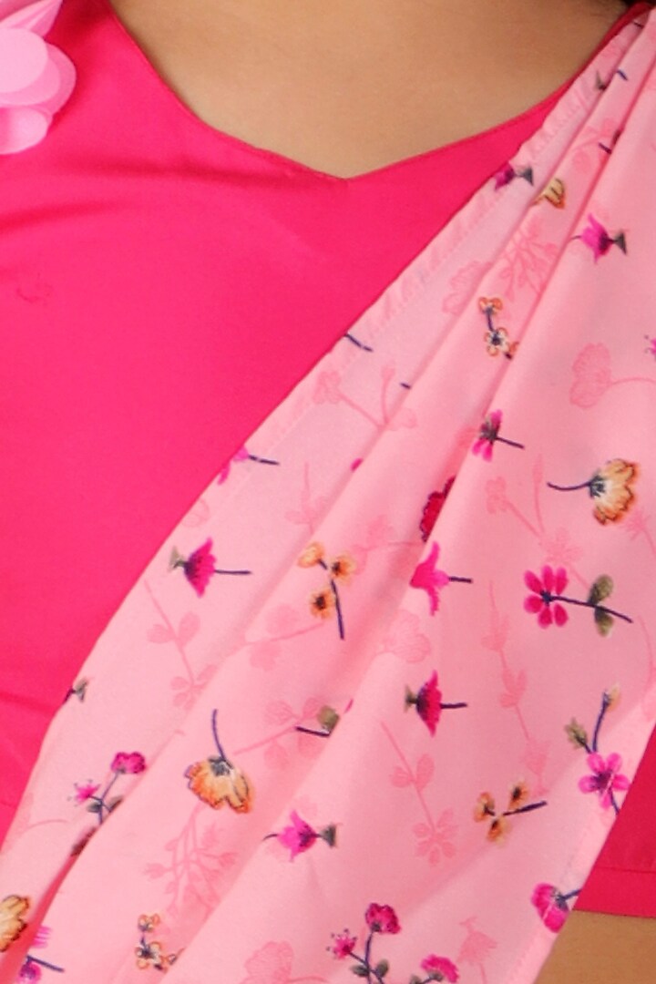 Pink Floral Printed Dhoti Saree For Girls by M'andy at Pernia's Pop Up Shop